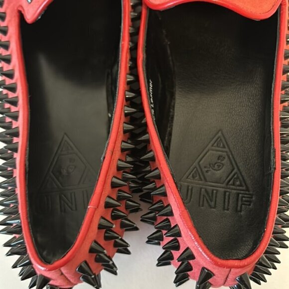 UNIF hellraiser leather spiked loafers/flats red/black size US6 - Picture 6 of 12